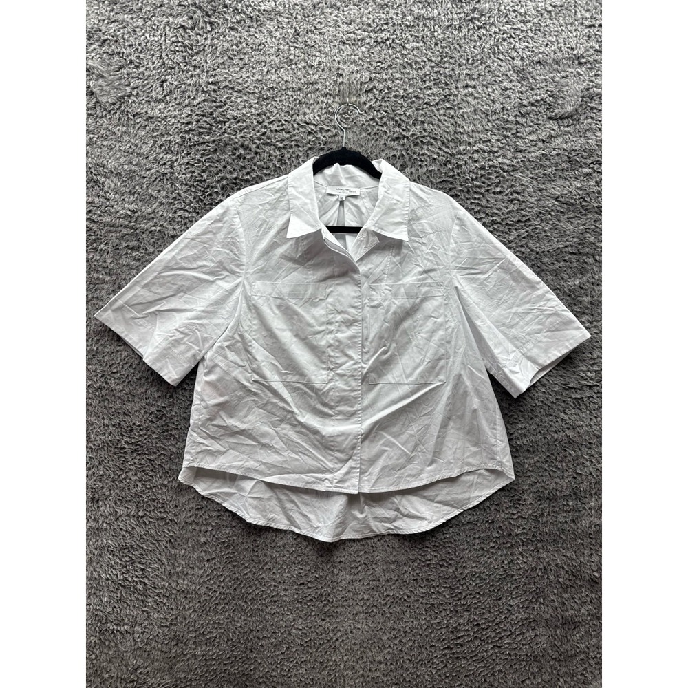 Adam‎ Lippes Collective Crisp Cotton Collared Trapeze Shirt White Womens Size 10